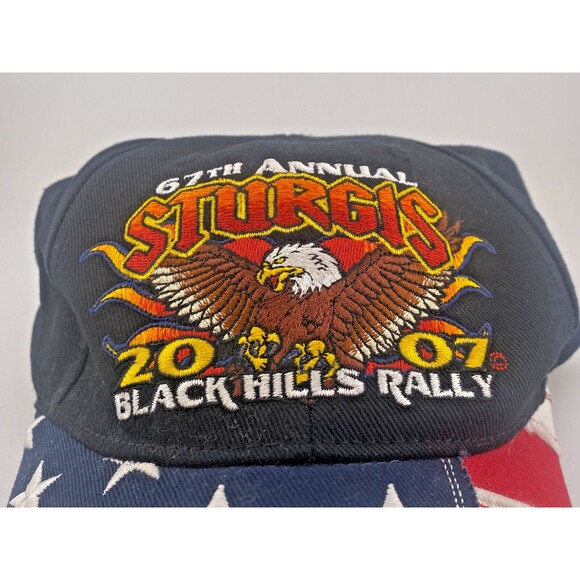 2007 Sturgis Black Hills Rally Hat Cap Strapback Biker USA Flag Patriotic Eagle - Picture 7 of 8